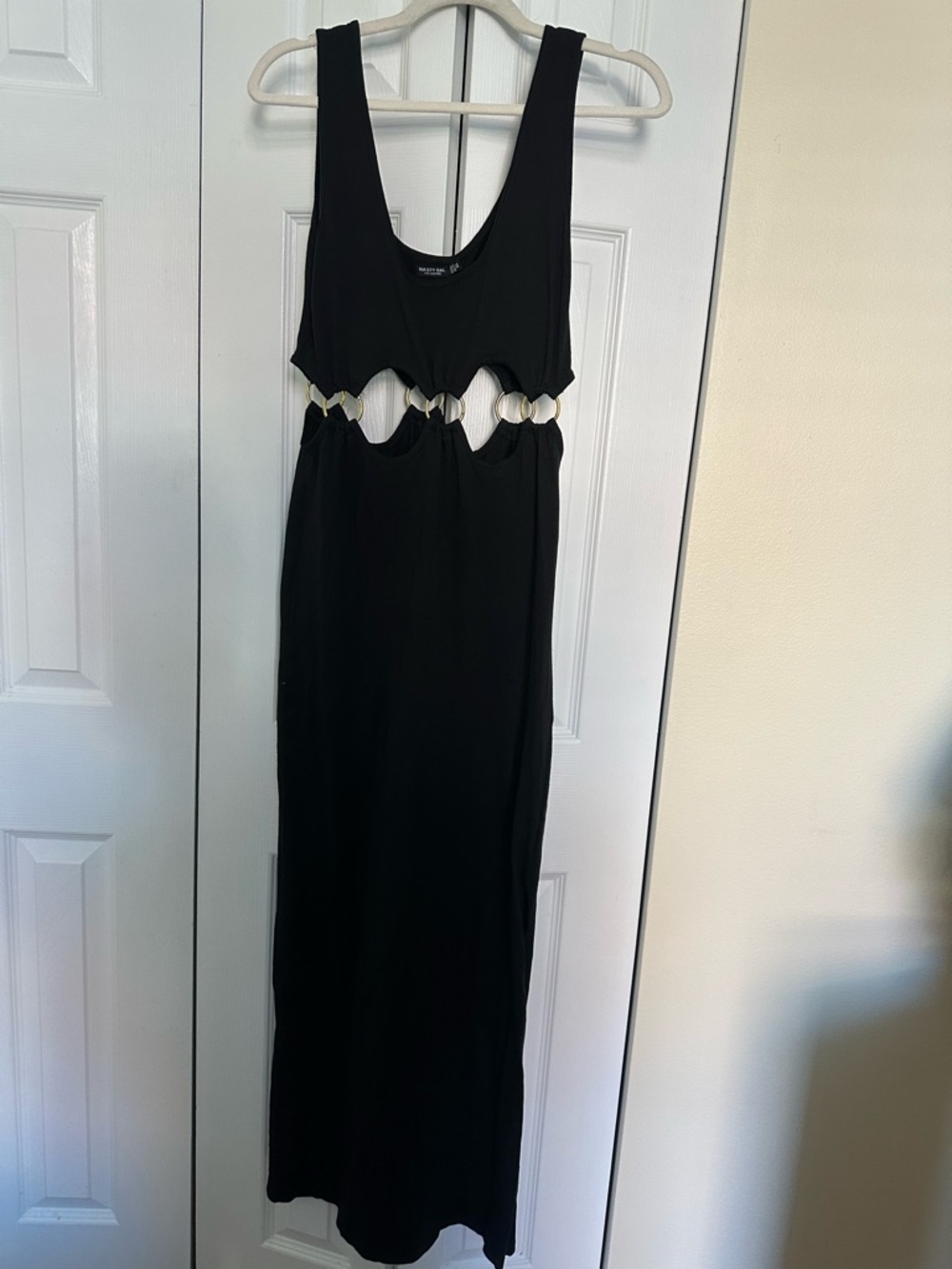 Nasty Gal Black Backless Maxi Dress with Ring Cutouts
